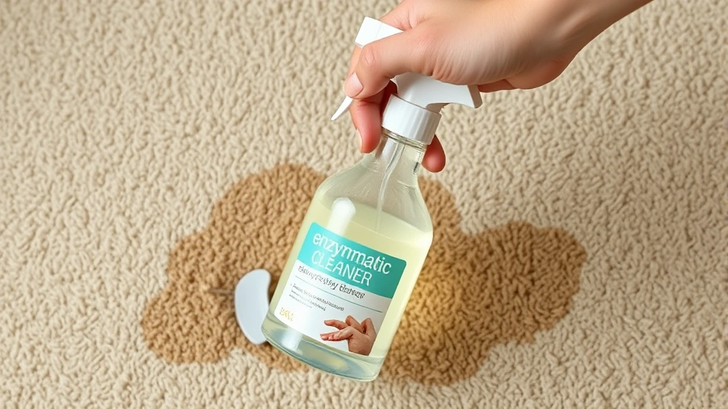 how to stop dog from peeing on carpet -
Photorealistic close-up of someone’s hand holding a spray bottle of enzym