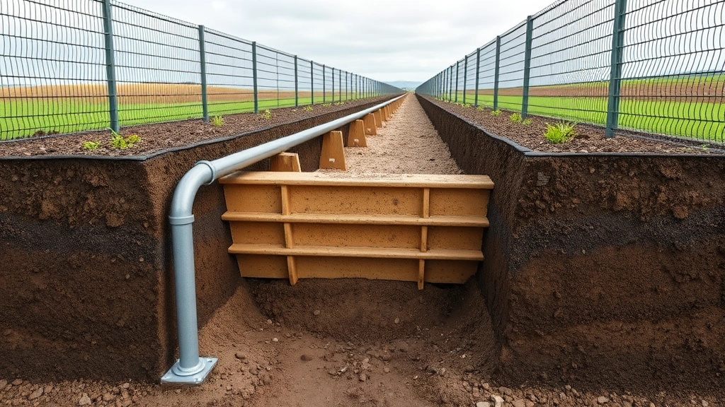 how to stop dogs from digging out of fence -
An installed L-shaped metal barrier underground along a fence line with soil cr