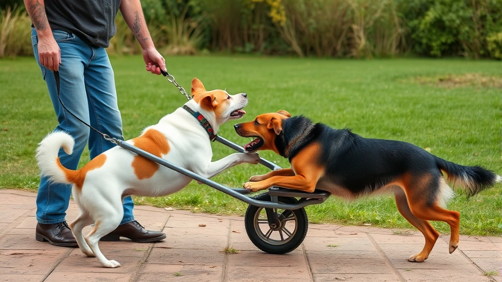 how to stop dogs from fighting -
Dog owner using wheelbarrow technique to safely separate two dogs during a figh