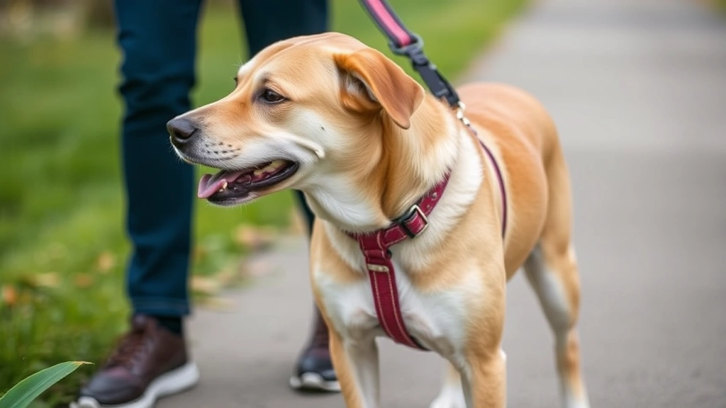 how to stop dogs pulling on their leads -
showing proper fit and positioning on the dog’s chest during a walk
