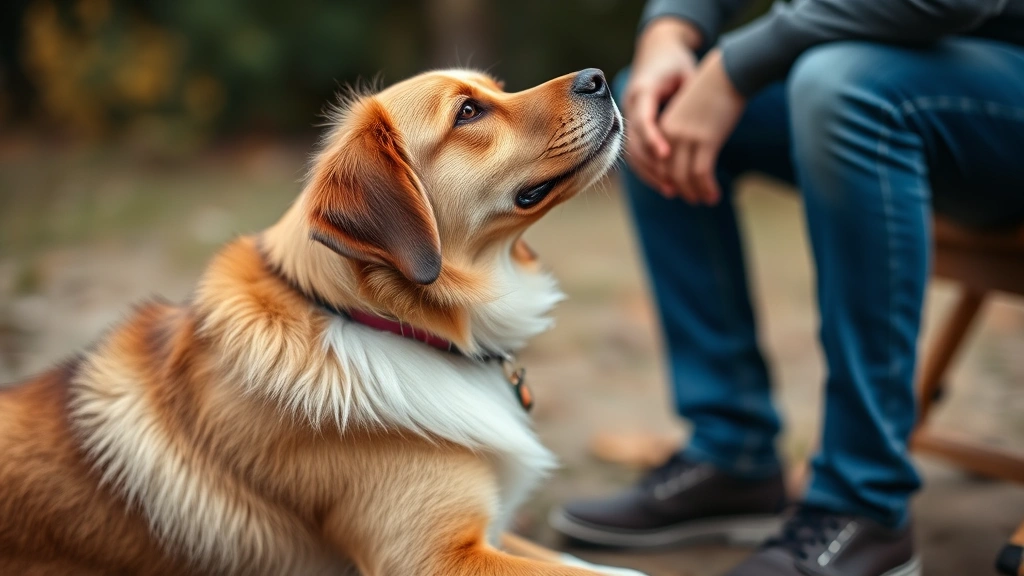 how to stop dogs pulling on their leads -
dog sitting calmly looking up at owner
