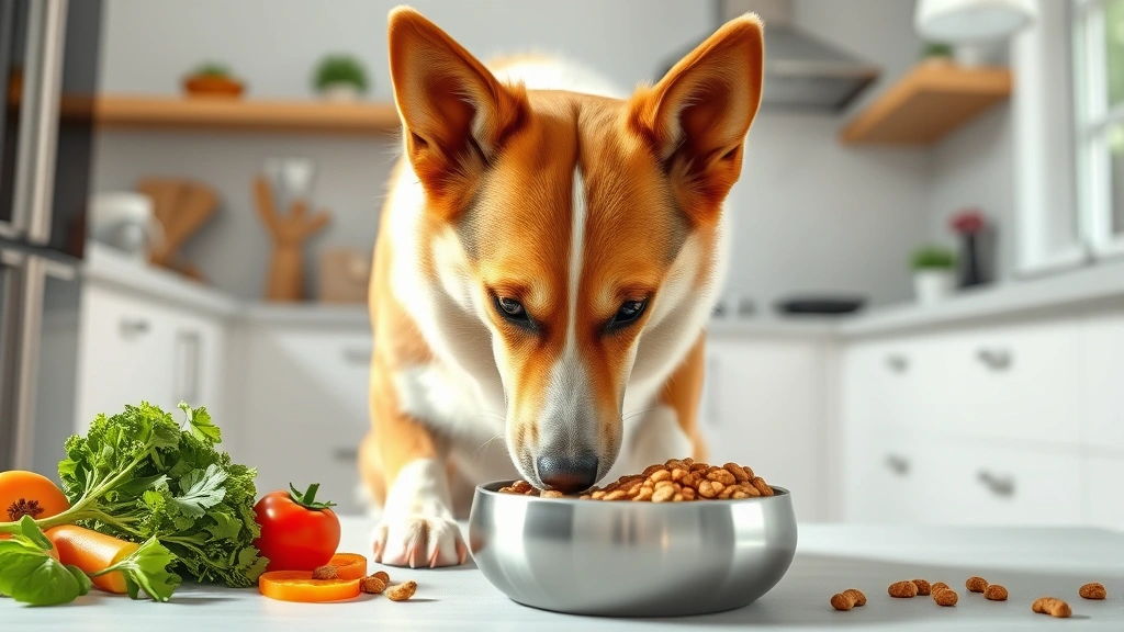 how to stop seizures in dogs immediately -
Photorealistic image of a healthy dog eating nutritious food from a bowl in a m