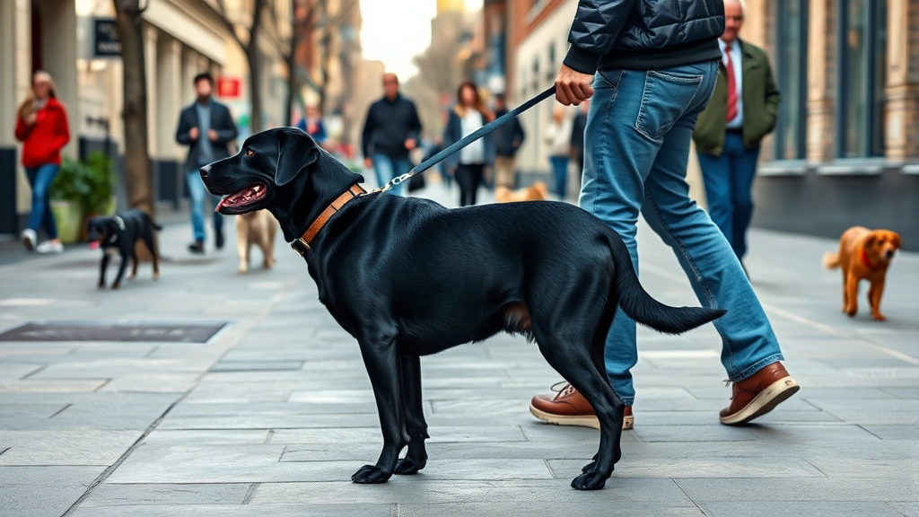 how to teach a dog to heel -
Photorealistic image of a black labrador in perfect heel position next to a man