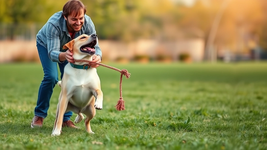 how to teach a dog to retrieve -
Photorealistic image of a dog owner and their excited labrador playing fetch wi