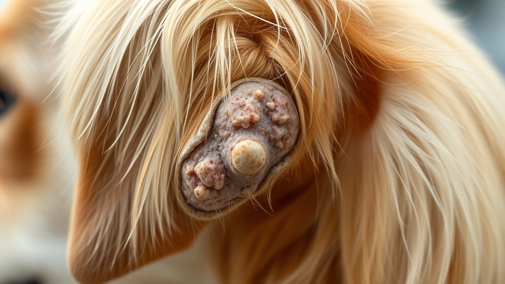 how to tell if dog has ringworm -
Photorealistic image of a golden retriever’s ear area with scaly crusty s