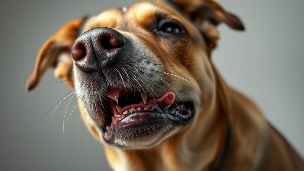 how to tell if your dog has bloat -
Photorealistic close-up photo of a dog’s face showing excessive drooling 