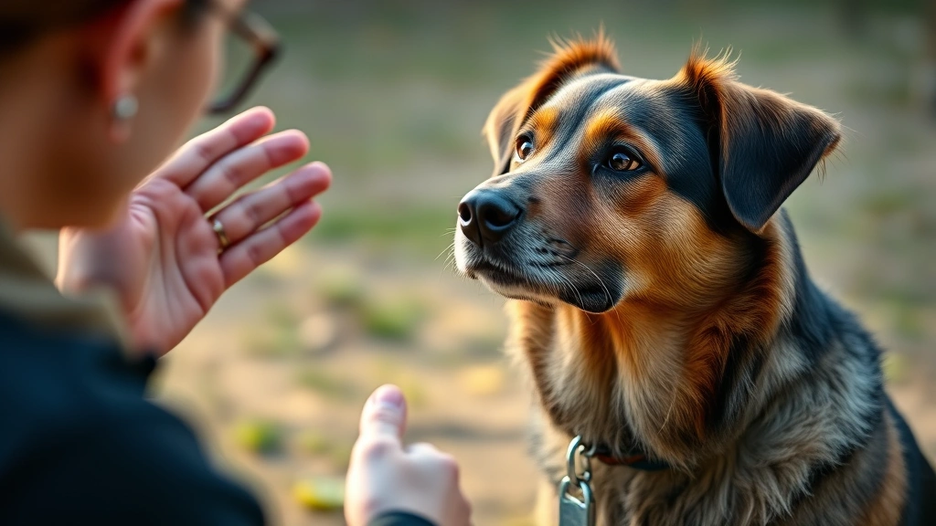 how to train a deaf dog -
Photorealistic image of a deaf dog intently watching a trainer’s hand sig