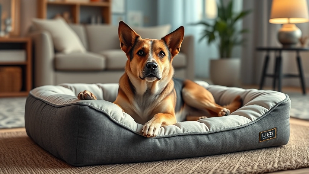 how to treat a limping dog at home -
Photorealistic image of a dog resting on an orthopedic bed in a cozy home envir