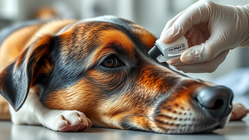 how to treat cherry eye in dogs without surgery -
Photorealistic image of a dog lying down peacefully while receiving topical eye