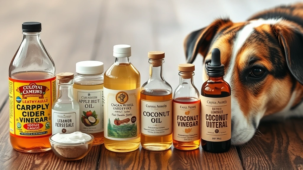 how to treat dog ear infection without vet -
Photorealistic photo of various natural remedies in bottles and containers (app