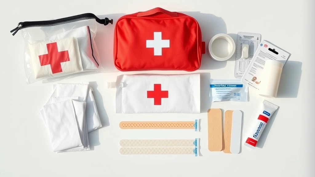 how to treat dog wounds -
Photorealistic image of a well-organized pet first aid kit laid out on a white 
