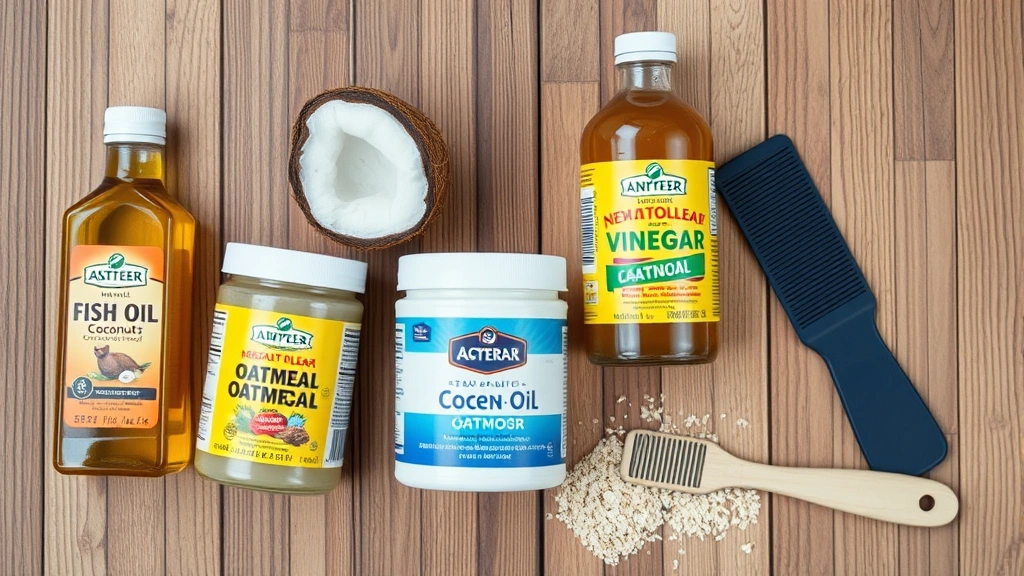 how to treat flea allergy dermatitis in dogs at home -
Photorealistic flat lay composition of natural flea allergy treatment supplies 