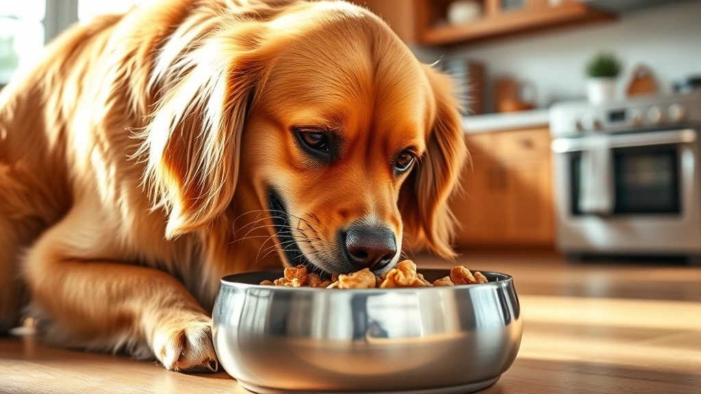 human food alternatives for pets -
Photorealistic happy golden retriever eating from a stainless steel bowl contai