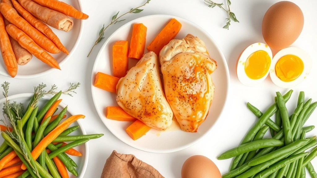 human foods safe for boarding -
Photorealistic overhead shot of various safe boarding pet foods arranged on a w