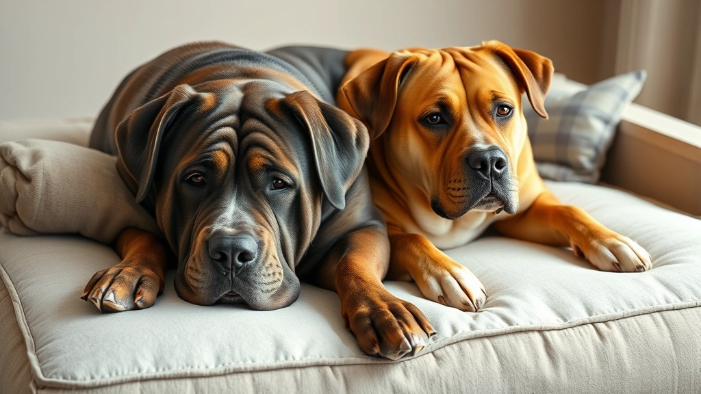 human sized dog bed -
Photorealistic image of two large dogs comfortably sharing a queen-sized dog be
