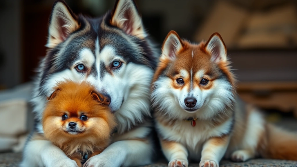 husky and pomeranian dog dog photo 0