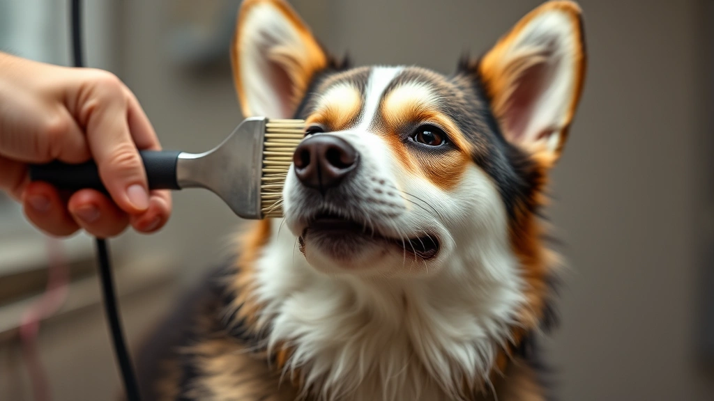husky corgi mix dog -
Photorealistic image of a husky corgi mix dog being groomed with a brush

