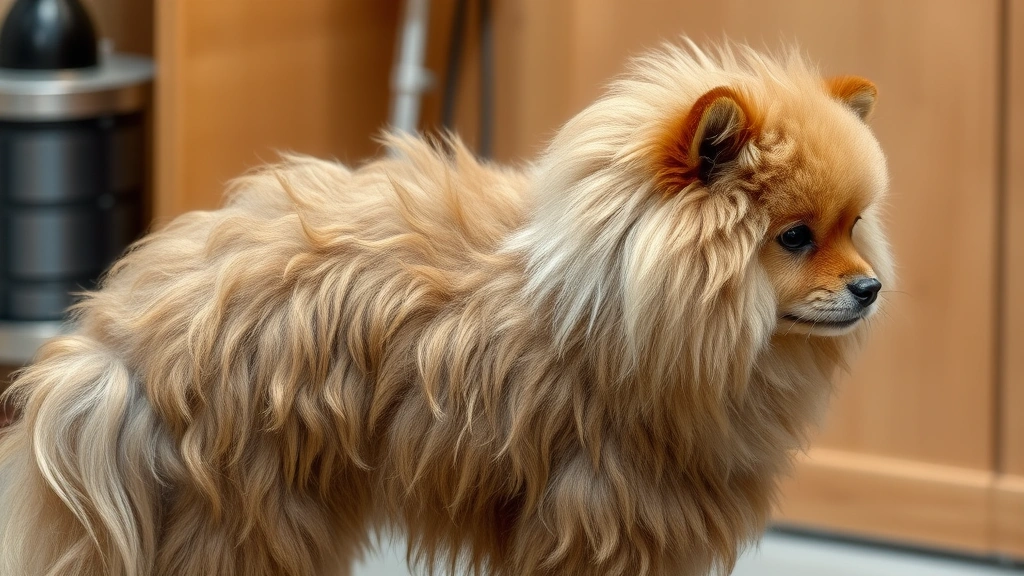 husky corgi mix dog -
showing its thick fluffy coat texture and grooming process
