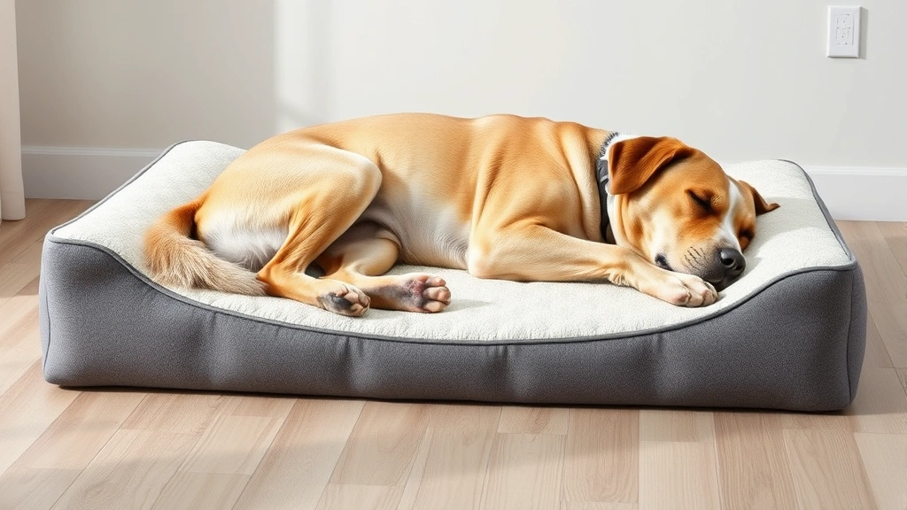 indestructible dog bed -
Photorealistic image of a large mixed-breed dog sleeping peacefully on an ortho