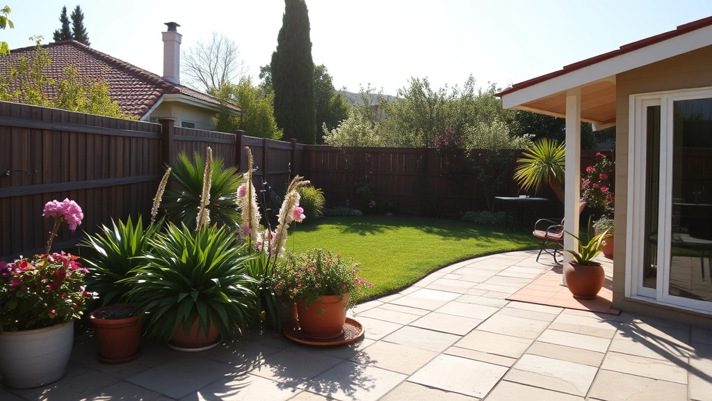 indoor-outdoor pet feeding -
with a sunny backyard visible in the background