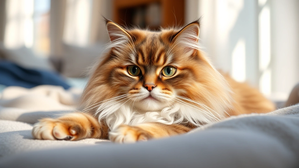 insect protein for cats -
Photorealistic image of a fluffy long-haired cat with glossy coat lying on a so