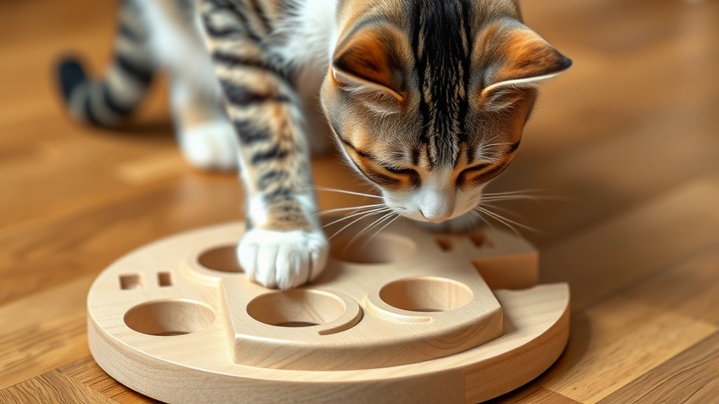 interactive feeding games -
A cat concentrating intensely on a puzzle feeder toy with multiple compartments