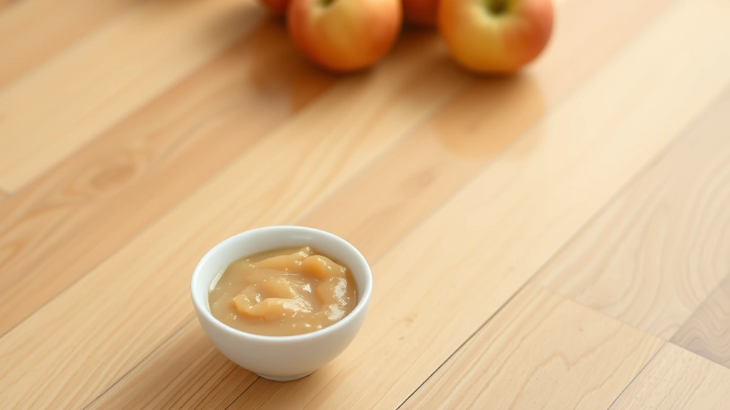 is apple sauce good for dogs -
with a small bowl of plain applesauce on the wooden floor in front of it
