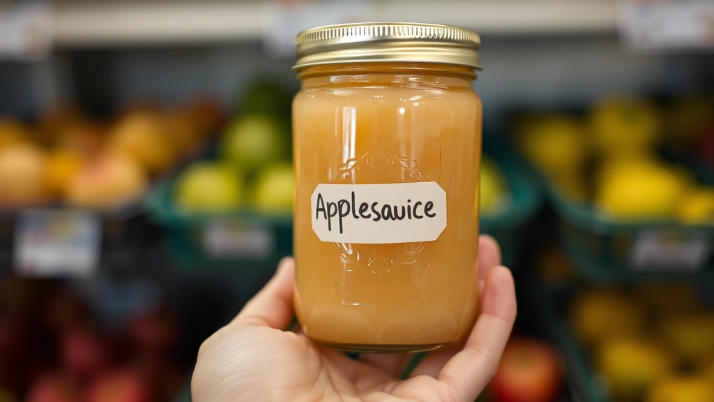 is apple sauce good for dogs -
Close-up of a hand holding a jar of applesauce with a clear label visible
