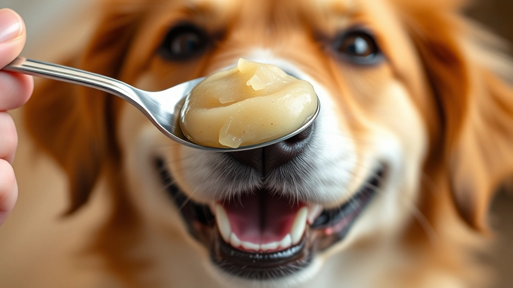 is apple sauce good for dogs -
A small spoon with a dollop of plain applesauce being held over a happy dog&#82