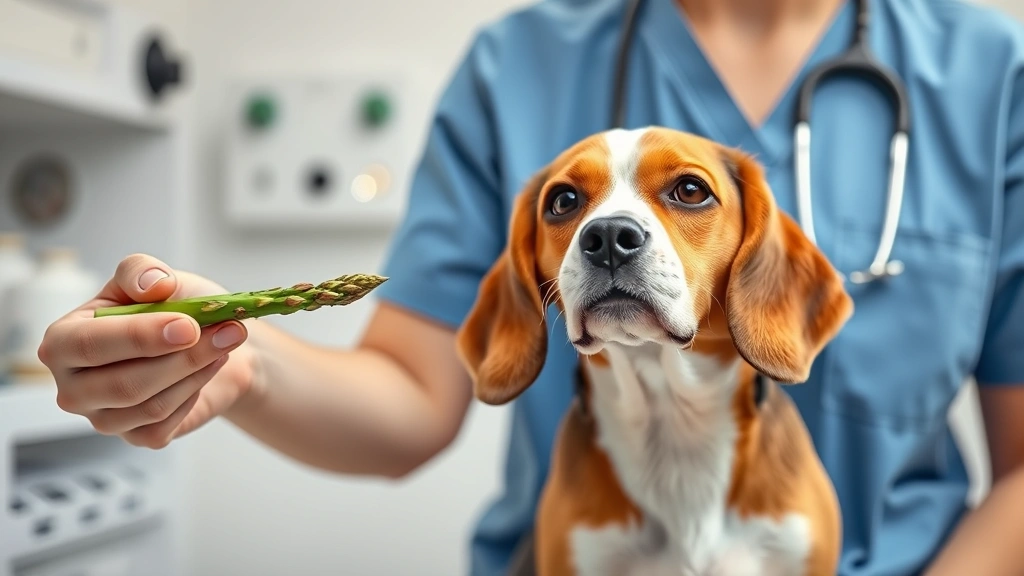 is asparagus good for dogs -
Photorealistic image of a veterinary technician holding a small cooked asparagu