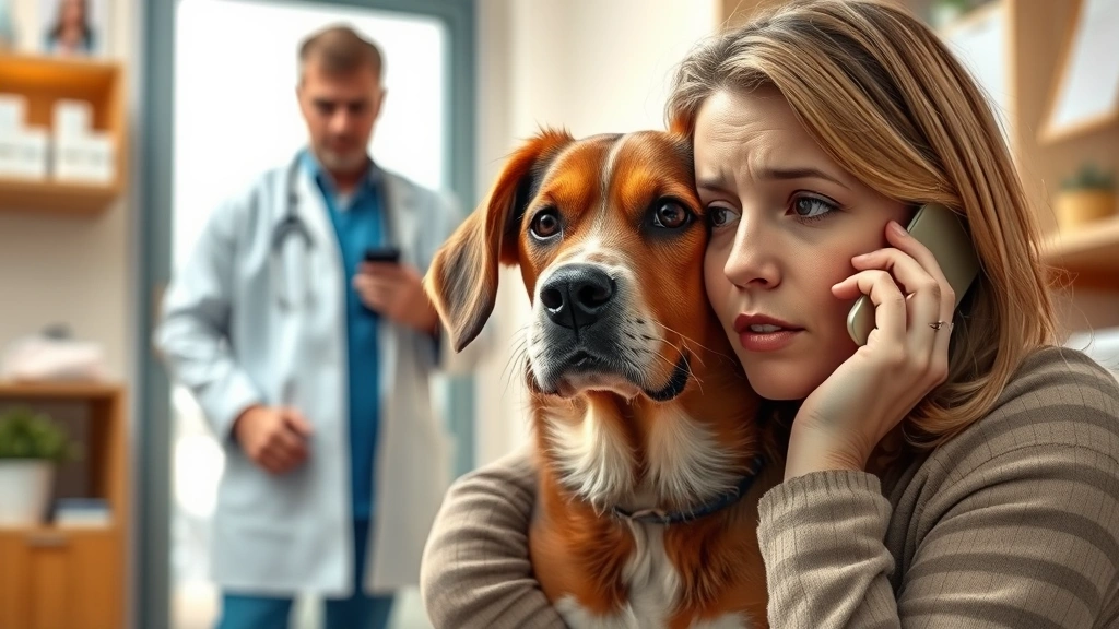 is baking soda dangerous for dogs -
Photorealistic image of a concerned dog owner on a phone call with a veterinari