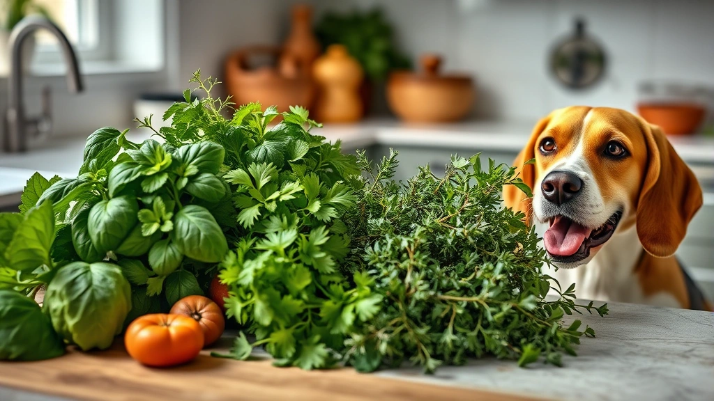 is basil harmful to dogs -
photorealistic photo of various fresh herbs including basil, parsley, and thyme