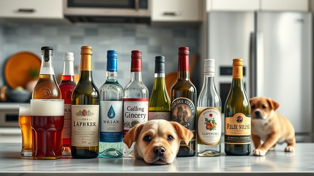 is beer bad for dogs -
Photorealistic image of various alcoholic beverages (beer, wine, spirits) arran