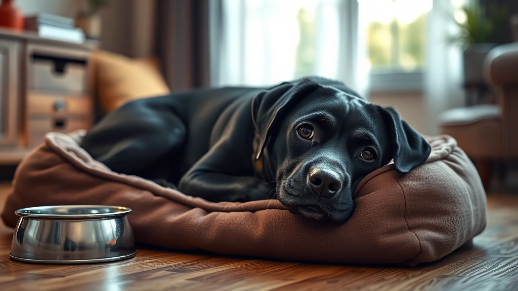 is black pepper harmful to dogs -
Photorealistic image of a black dog lying on a comfortable dog bed with a water