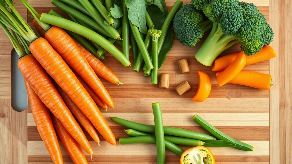 is brocolli good for dogs -
Photorealistic overhead shot of various dog-safe vegetables including carrots, 