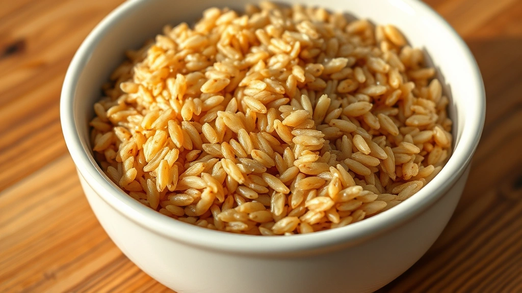 is brown rice good for dogs -
Photorealistic close-up of cooked brown rice grains in a white ceramic dog bowl