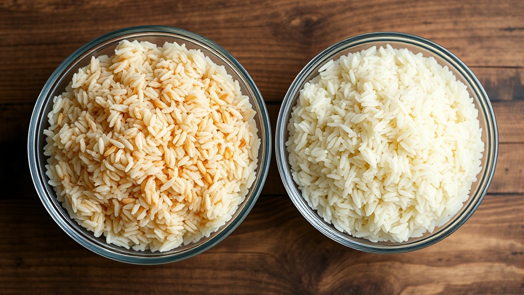 is brown rice good for dogs -
Photorealistic side-by-side comparison of brown rice and white rice in separate