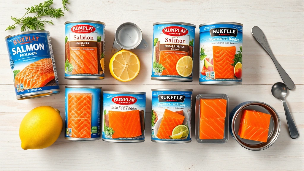 is canned salmon good for dogs -
Photorealistic flat-lay of various canned salmon products with water-based pack