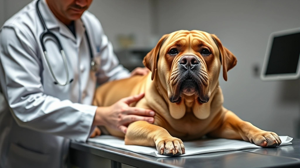 is cat food harmful to dogs -
A veterinarian examining a chubby labrador on an examination table with concern