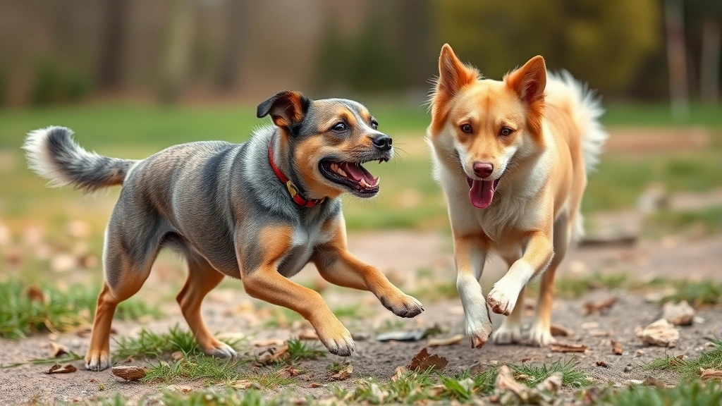 is collagen good for dogs -
Photorealistic image of a senior dog and younger dog playing together outdoors,