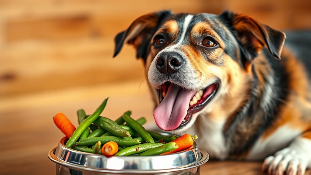 is corn harmful to dogs -
Happy dog eating healthy green beans and carrots from a stainless steel bowl, p