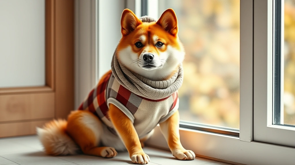 is doge still active -
Photorealistic Shiba Inu dog wearing casual seasonal outfit sitting near a wind