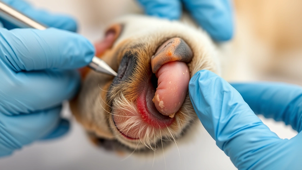 is epsom salt safe for dogs -
Close-up of a dog’s swollen infected paw pad being carefully examined
