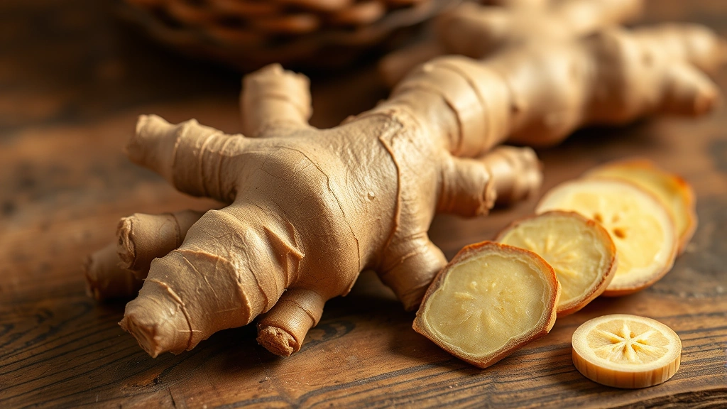 is ginger ok for dogs -
with fresh ginger root visible on a nearby table

