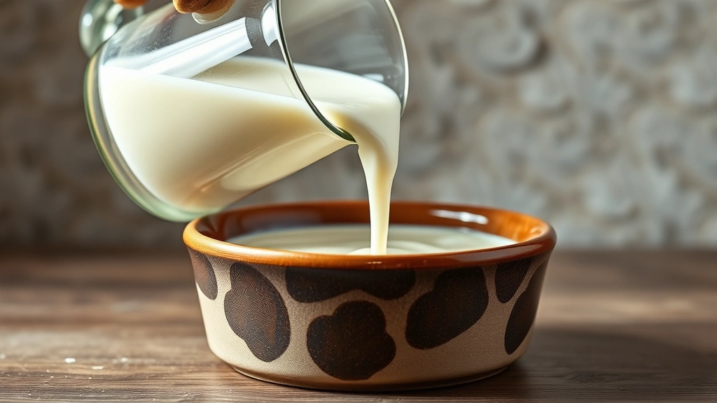is goats milk good for dogs -
Photorealistic image of fresh goats milk being poured from a glass pitcher into