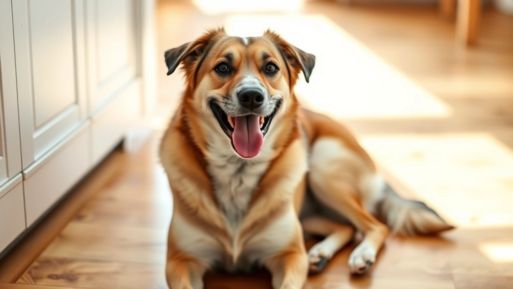 is goats milk good for dogs -
with a content-looking mixed breed dog sitting nearby on a wooden floor
