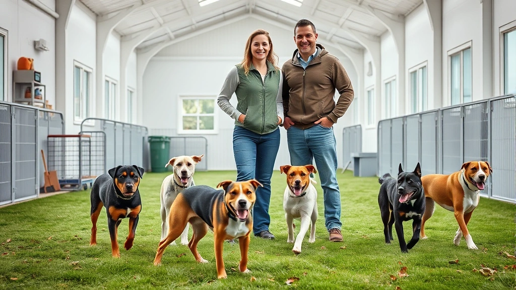 is good dog legit -
Photorealistic style: Two responsible breeders standing together in a clean, sp