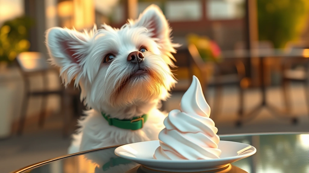 is greek yogurt good for dogs -
Photorealistic image of a small white dog looking up eagerly at a frozen greek 