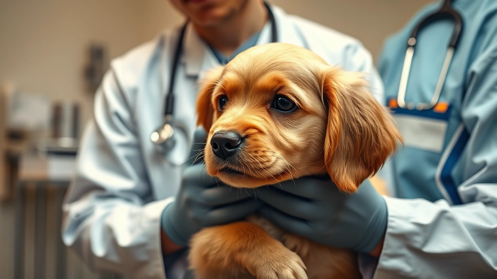 is heartworm contagious in dogs -
Photorealistic image of a veterinarian holding a small golden retriever during