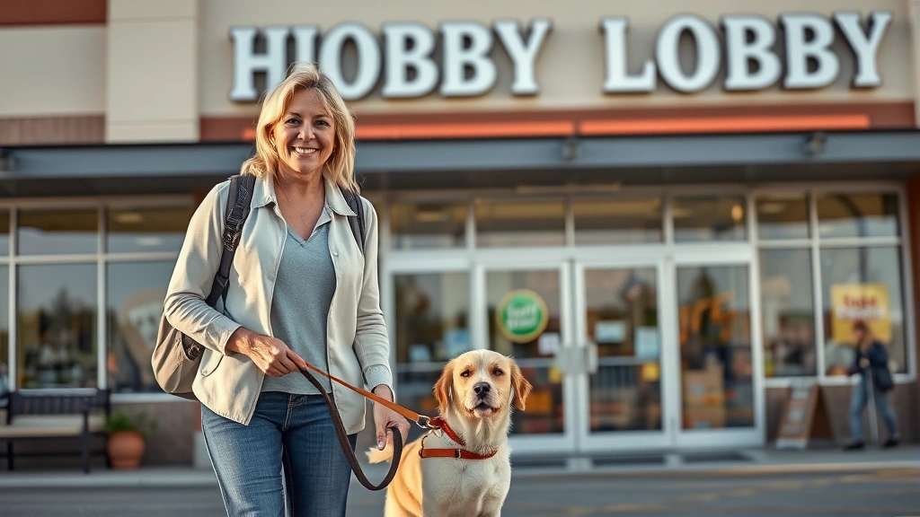 is hobby lobby dog friendly -
Photorealistic photo of a happy dog owner holding their small dog’s leash